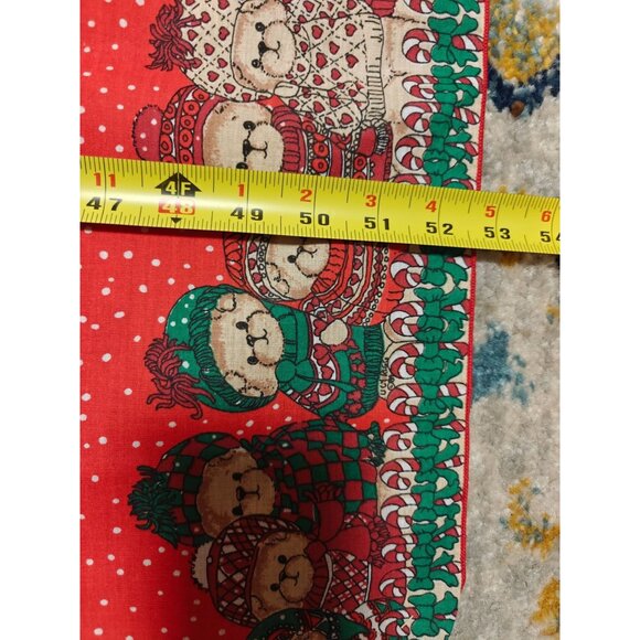 Vintage Leacock Tablecloth Holiday Bears Christmas Festive Red Green 52x70 USA - Picture 4 of 6